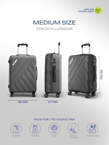 Image of Safari Medium Voro 65cm Trolley Bag Hard Case Polypropylene, 8 Spinner Wheels, 360 Degree Wheeling Carry on Luggage, Travel Bag, Suitcase for Travel, Trolley Bags for Travel, Gunmetal