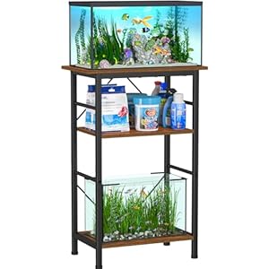 Snughome 5-10 Gallon Aquarium Stand, 3 Tier Fish Tank Stand with Storage, Fish Tank Stand with Metal Frame, Reptile Turtle Tank Stand for Home Office, 20.47″ x 11.02″ x 30.52″, Rustic Brown