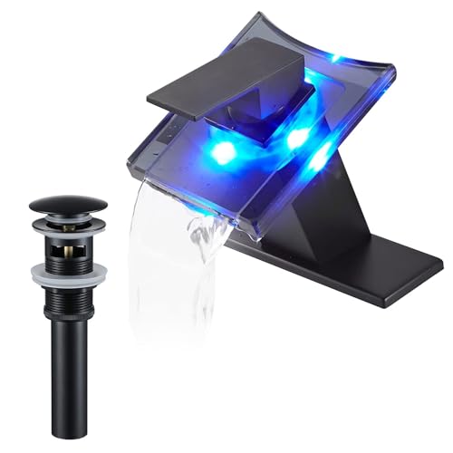 Grifo led para lavabo pequeño con efecto cascada de vidrio