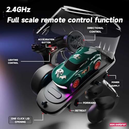 Image of MiniExplorer Punto Mini RC Car 1:64 Scale, 2.4GHz Remote Control Car with Drift & Grip Modes, Dual Speed, LED Lights, 100m Range, Rechargeable RC Drift Car for Kids Boys Girls & Adults