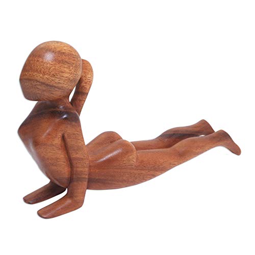 NOVICA Brown Natural Grain Suar Human Figure Meditation Sculpture, 6.25