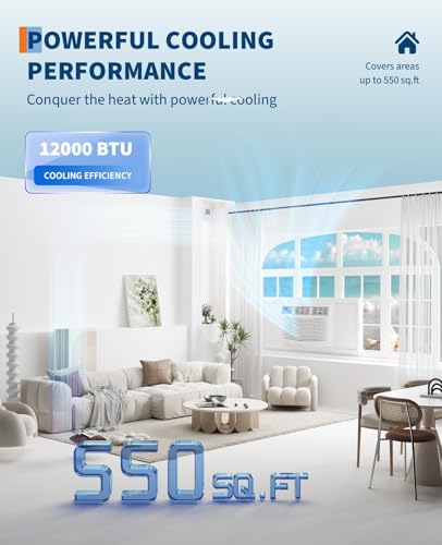 Image of Garvee 12000 BTU Window Air Conditioner 115v, Fast Cooling for Rooms Up to 550 Sq.Ft, WiFi-Enabled with Remote Control Reusable Filter, Ideal for Apartment, Living Room, Office, Kitchen