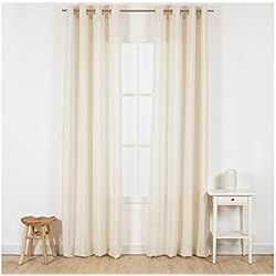 Tramas Cortinas Dormitorio Matrimonio TRAMAS+ - Pack 2 Cortinas Visillo Translucidas para Salón y Dormitorio 140x260 cm, con Argollas de 4cm, Habitación Infantil, Adultos y Comedor - (Coria Natural)