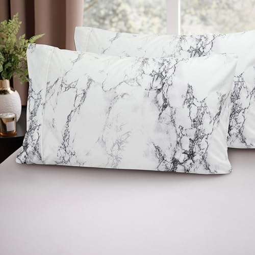 Image of Elegant Comfort Luxury Ultra-Soft 2-Piece Pillowcase Set - 1500 Premium Hotel Quality Microfiber Double Brushed - Wrinkle Resistant, King Size, Marble Pattern White