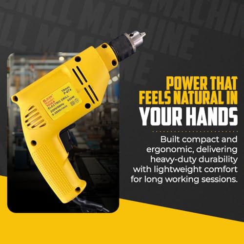 Image of Jon Bhandari Tools 10mm Electric Drill Machine, 650W, 2800RPM, 220V - Variable Speed & Reverse Function | Compact Heavy Duty Corded Drill for Wood, Metal, Masonry, DIY & Professional Use
