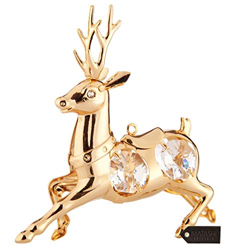 24K Gold Plated Reindeer Ornament Made With Genuine Matashi Crystals For Housewarming #TOP10