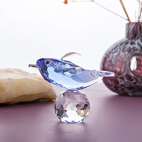 H&D Hyaline & Dora Blue Crystal Dolphin Figurine Collectible With Ball Paperweight Table Knicknack Fengshui Ornament 2.1 * 2.7In #TOP3