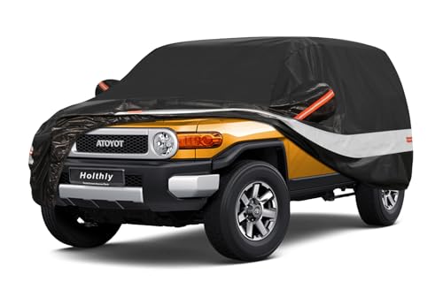 Image of 10 Layers SUV Car Cover Custom Fit for Toyota FJ Cruiser (2006-2017), Waterproof All Weather for Automobiles, Outdoor Full Cover Sun Dust Rain Protection with Cotton. Black