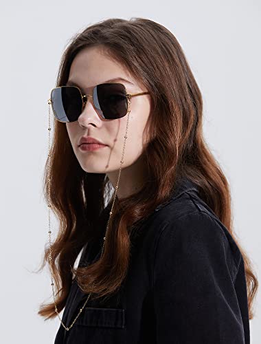 Image of Veda Tinda Vision Sunglasses for Women Trendy Retro 70s 90s Womens Oval and Square Shades UV400 Protection with Glasses Chain