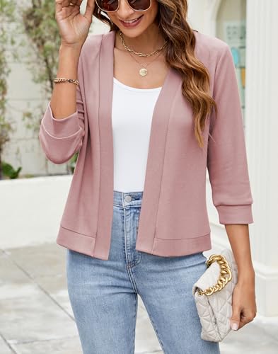 Image of Hount Womens 3 /4 Sleeve Cropped Cardigans Lightweight Casual Open Front Bolero Shrugs Sweaters