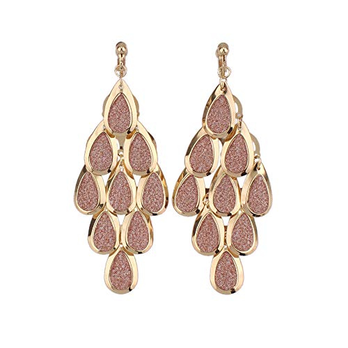 GRACE JU Fashion Handmade Multi-layer Shiny Sequin Clip on Earrings No Pierced and Dangle Drop Earrings for Women  (Gold Champagne)