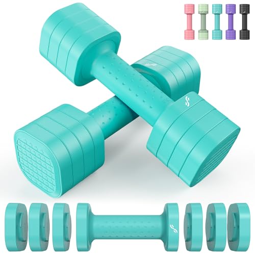 Sportneer ダンベル 可変式 各0.9kg~2.3kg調節可 2個セット 小型 多段階重さ調節 筋トレ器具 ダンベルセット トレーニング ホームジム 筋トレ ジム 自宅 女性向けデザイン 日本語取り扱い説明書付き 水色 の商品画像