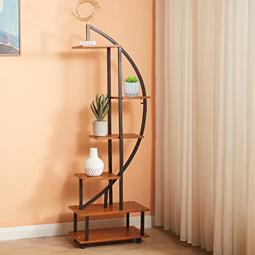 Aurgod 2 Pcs 6 Tier Metal Plant Stand Plant Stands For Indoor Plants Multiple, Plant Shelf For Planter Display With 2 Hooks, Half Moon Plant Stand For Living Room, Balcony, Patio(Without Wheels) #TOP2