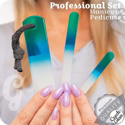Genuine Czech Glass Nail File Set - Double Sided Etched Different Grit Surface, Callus Remover Foot Rasp, Manicure & Pedicure, Professional Nail Care & Art, Cotton Towel, Premium Eu Quality By Gladzy #TOP1
