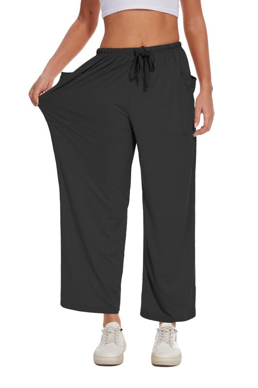 Women's Slacks Wide Leg Pants Comfy Lounge Pajama Harem Sweatpants Elastic Waist Drawstring with Pockets