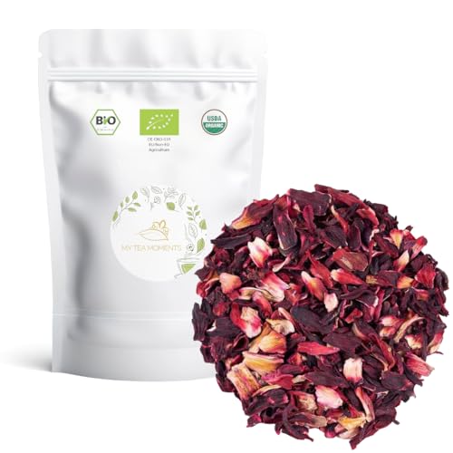 Infusión de Hibisco a Granel 100 Gramos - My Tea Moments - Cultivo Sostenible - Propiedades y Beneficios para la salud: Antioxidante, Energizante, Mejora anímica, Sin Cafeína.
