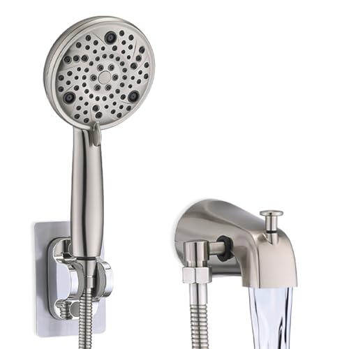 Sperwoesy Slip-On Tub Spout with Diverter, High Pressure 8 Settings Hand Held Shower, All Metal Bathtub Faucet with Sprayer Brushed Nickel