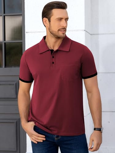 Polo masculino de verano con puños contrastantes y cuello, casual, de manga corta y tres botones, con bolsillo miniatura 5