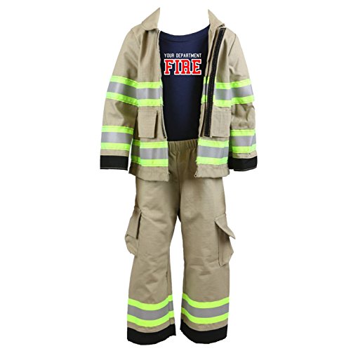 Personalized Firefighter Toddler 3pc Tan Outfit (4T)