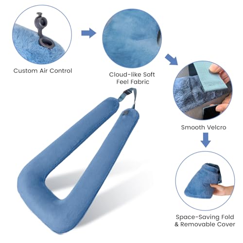 Image of Keemall Inflatable Neck Pillow for Kids - Portable Car Air Pillow for Kid Car Seat Sleeping, Safe U-Shape Air Pillow for Flight Travel, Blue Kids /Adult Travel Neck Pillow