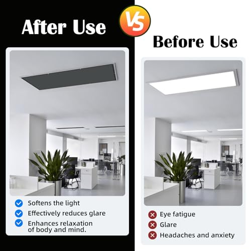 Image of ANGSYLTH 8 Pcs Fluorescent Light Covers - 4 x 2 Feet Covers for Ceiling Lights, 8 x 10 Magnetic Light Filters for Classroom, Office, Hospitals (Black)