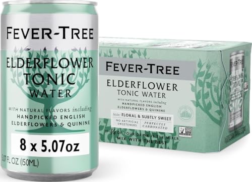 Fever-Tree Elderflower Tonic Water – Premium Mixer for Cocktails and Mocktails, 8 x 5.1 fl oz Cans – Naturally Sourced, Non-GMO