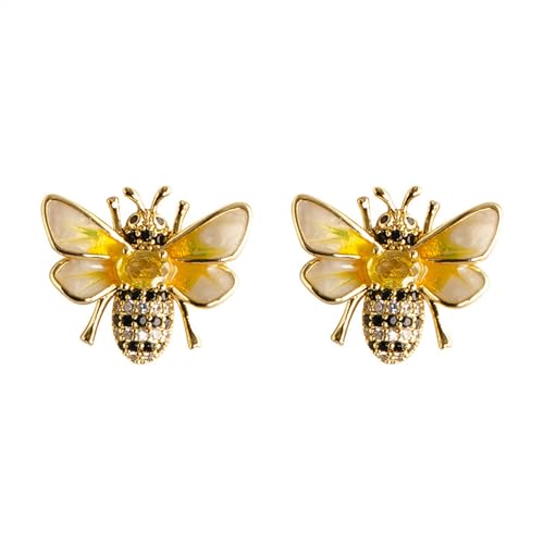 Dainty Honeybee Stud Earrings Sterling Silver Post Studs Cubic Zriconia Rhinestone Bee Insects Animal Cartilage Earrings for Women