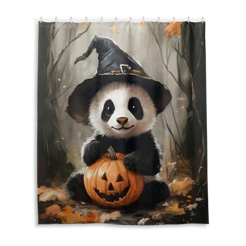 DUOBU Halloween Panda Shower Curtain Washable Waterproof Fabric Bath Curtain 60x72Inch Shower Curtains with Hooks for Bathroom Decor