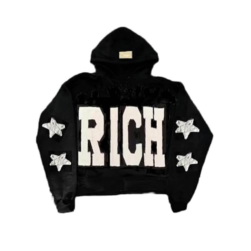 Y2k Hoodie Men Teen Boys Letter Patch Hoodies Goth Vintage Pullover Sweatshirt Grunge Jacket Fall Clothes 2024