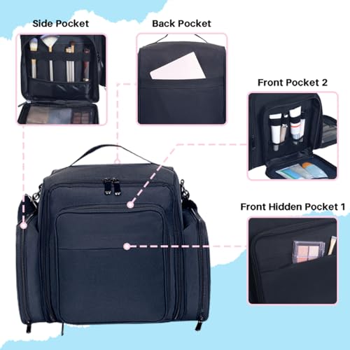 Large Makeup Bag Cosmetic Case Organizer with 3 Inner Removable Pouches Multifunctional Travel Train Storage,Black4