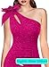 VFSHOW Womens 3D Flower One Shoulder Formal Wedding Guest Prom Maxi Dress 2023 Sexy Cocktail Evening High Slit Cutout Ruched Sparkly Glitter Gown (Hot Pink, XX-Large) 10513V HPIK XXL