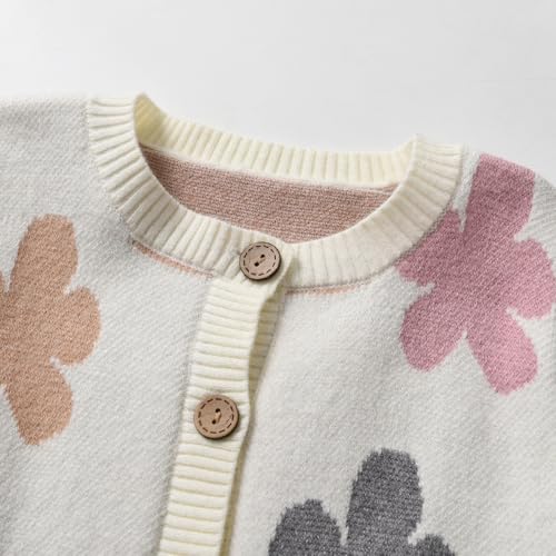 Vivobiniya Kid Girls Knit Sweater Cardigan Toddler Girl Flower Crew Neck Sweater 12M-5Y3