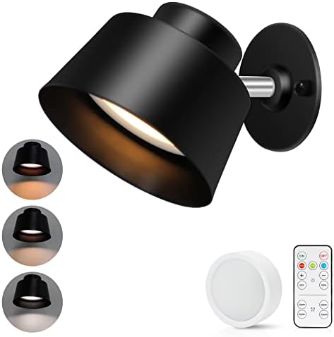 AIBOO LED Wall Sconce, Rechargeable Sconce Wall Light with Remote, Cordless Sconce Wall Lighting 360°Free Rotation, 3 Color Temperatures & Stepless Dimmable for Living Room, Bedroom, Hallway