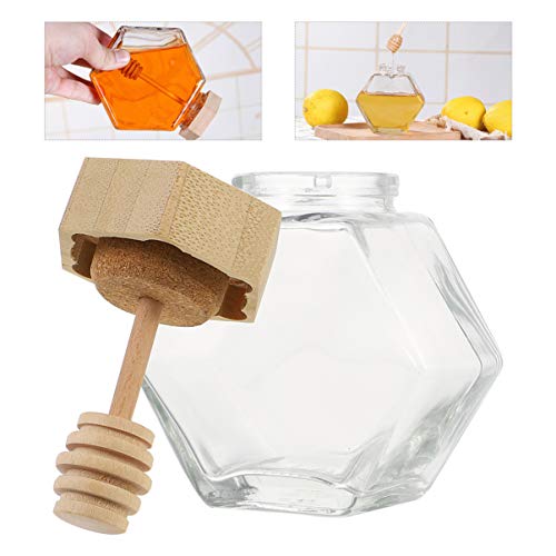Cabilock 2pcs Clear Honey Glass Jar Sealed Storage Containers with Lids Capacity for Honey Jam and Preserves and Kitchen Accessory