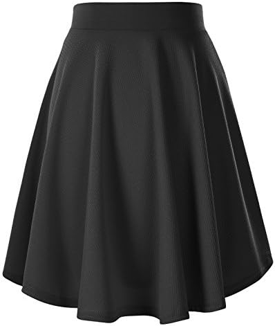 Urban CoCo Women's Basic Versatile Stretchy Flared Casual Mini Skater Skirt (Large, Black-Long)