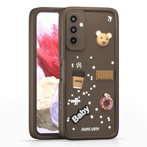 Image of Bintage Cute Fun Taddy Cartoon 3D Ball Bear Milk Donut Coffee Cup Silicon Case Full Body & Camera Protection Back Cover Compatible for Samsung Galaxy M34 5G - Brown