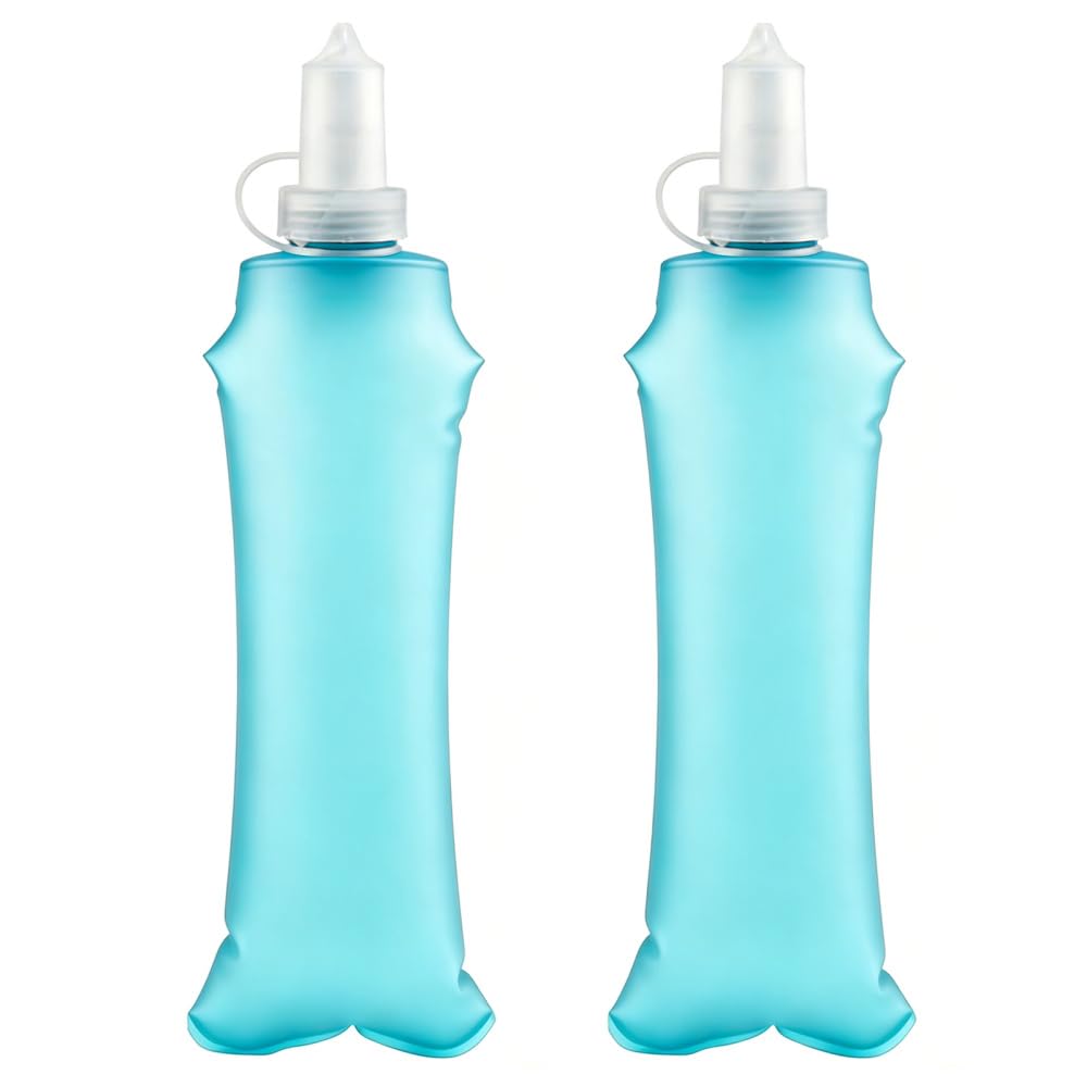 BDKMMS Outdoor Soft Flask, 2Pcs 500ML TPU Foldable Water Bottles Leakproof Drinking Soft Bottle for Cycling Hiking Running Camping