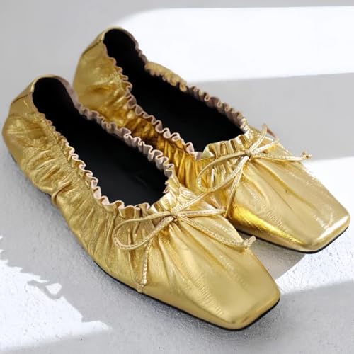 Elegant Slip-on Flats for Women with Bow-Strap Soft-Faced Genuine Leather Squared-Toe Low-Cut Ballet Style Shoes Comfortable & Stylish2