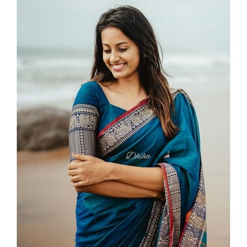 Image of Narayanpet Pure Cotton Avani Border Saree for Women with Running Blouse | Tassels | Traditional Woven Solid Design | Handloom Weave