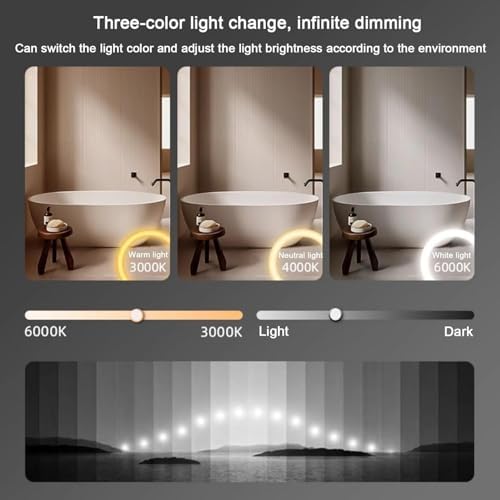 LED Backlit Dimmable Bathroom Mirror, Tri-Color Anti-Fog, Wall-Mounted Half-Circle Frameless Design, Touch Switch, 35" Left Cut Decorative Mirror