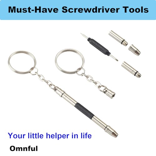 Glasses Repair Kit with Precision 5 in 1 Mini Screwdrivers Set Keychain for Eyeglasses, Sunglasses, Jewelry, Watch, Electronics, Toy, Eye glass Repairing Kit, Hex, Phillips, Flat Head (2pcs Silver)