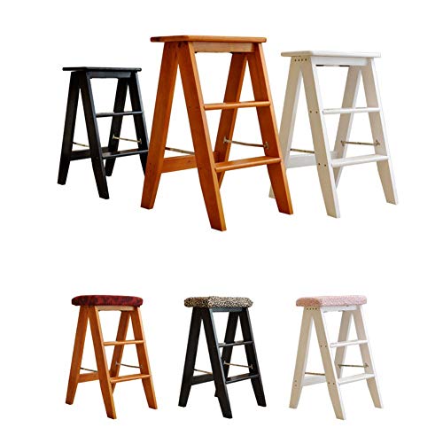 Taburete de escalera en madera maciza con tres niveles funcionales 5