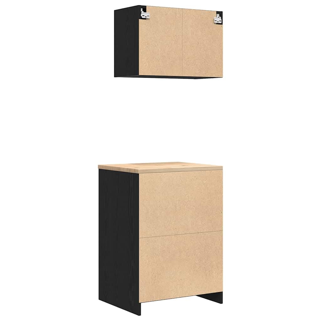 Générique Armoires de Garage 2 pcs Noir Bois d'ingénierie,Entreprise & Industrie,Stockage Industriel,Armoires industrielles,Noir,39.35 KG,3328333