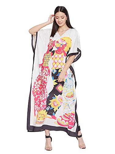 Image of Oussum Women Polyester Casual Long Plus Size Beach Caftan Cover Up Maxi Dress 1X-3X Summer Kaftan Dresses for Women