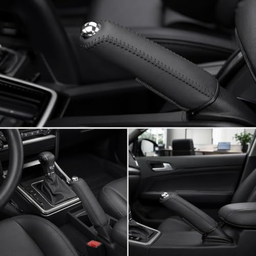 Image of Car Gear Cover, Handbrake Protection for Daily Driving, Universal Fit Car Accessory, Interior Protection Cover for Gear Knob, Black Leather Design