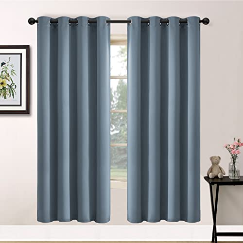 Yakamok 72 Inch Length 100% Blackout Curtains for Bedroom, Light Blocking Drapes Room Darkening Thermal Insulated Solid Grommet Panels for Living Room, (52Wx72L, Stone Blue, 2 Panels)