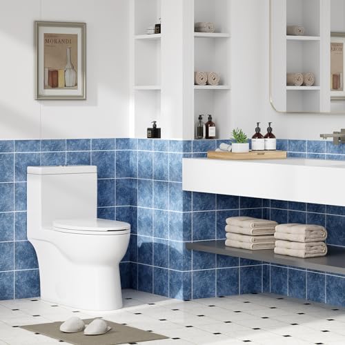 Inodoro de una pieza para baño con altura cómoda de 16 pulgadas, taza alargada con tapa de cierre suave, sistema de doble descarga y descarga potente miniatura 3