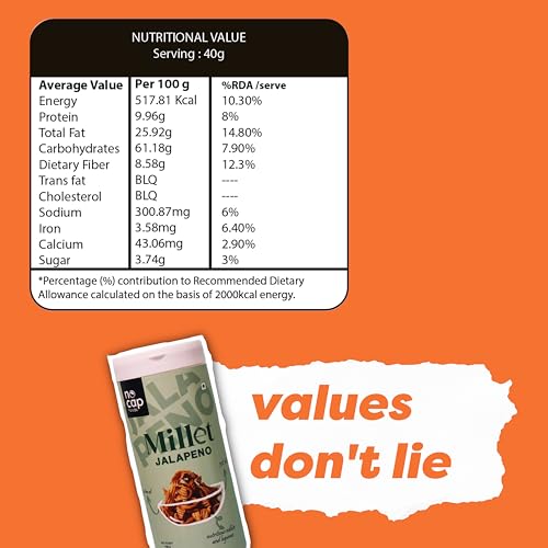Image of NoCap Zero Guilt Healthy Chips | No Palm Oil, No Transfat & Cholesterol | Made with Real Veggies & Millets | Mad Tasty | Mix Veg Masala & Millet Jalapeno | 2 Packs (150g Each)