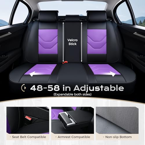 Image of Coverado Car Seat Covers Full Set, Luxury Leather Seat Covers for Front and Back Seat, Black&Purple Seat Cover for Car, Waterproof Car Seat Protector, Car Seat Cushion Universal Fit for Most Cars