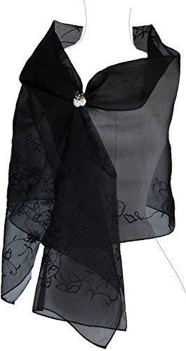 Silk Organza Shawl, 76" L x21 W, Embroidery & Hand made Beads Adorned, Solid Black2